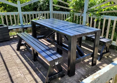 picnic bench under gazebo